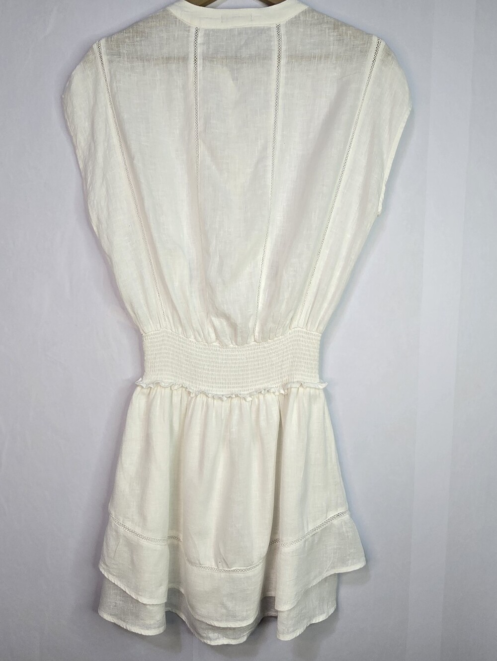 RAILS Size XS Lightweight Crisp White Smocked Waist Tiered Linen Blend Dress - Picture 8 of 12